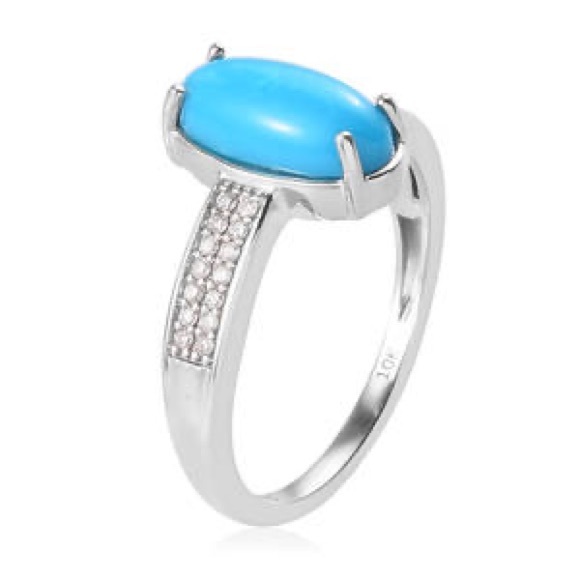 10K White Gold AAA Natural Arizona Sleeping Beauty Turquoise and Diamond Ring - Picture 5 of 6
